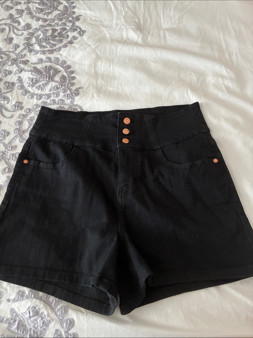 High-Waist Guess Black Women's Shorts with Copper Buttons
